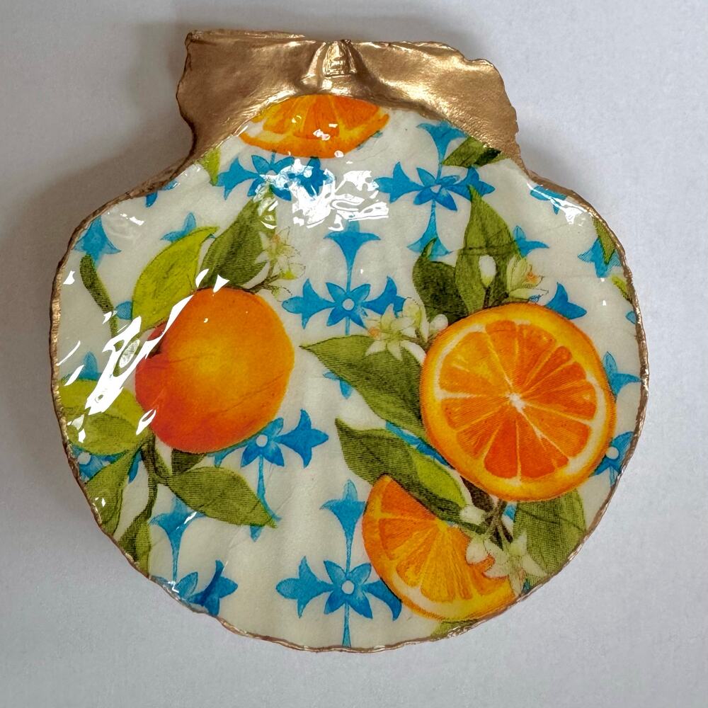 Citrus Floral Trinket Dish | Scallop Shell Jewelry Dish | Coastal Decor - Picture 2 of 5
